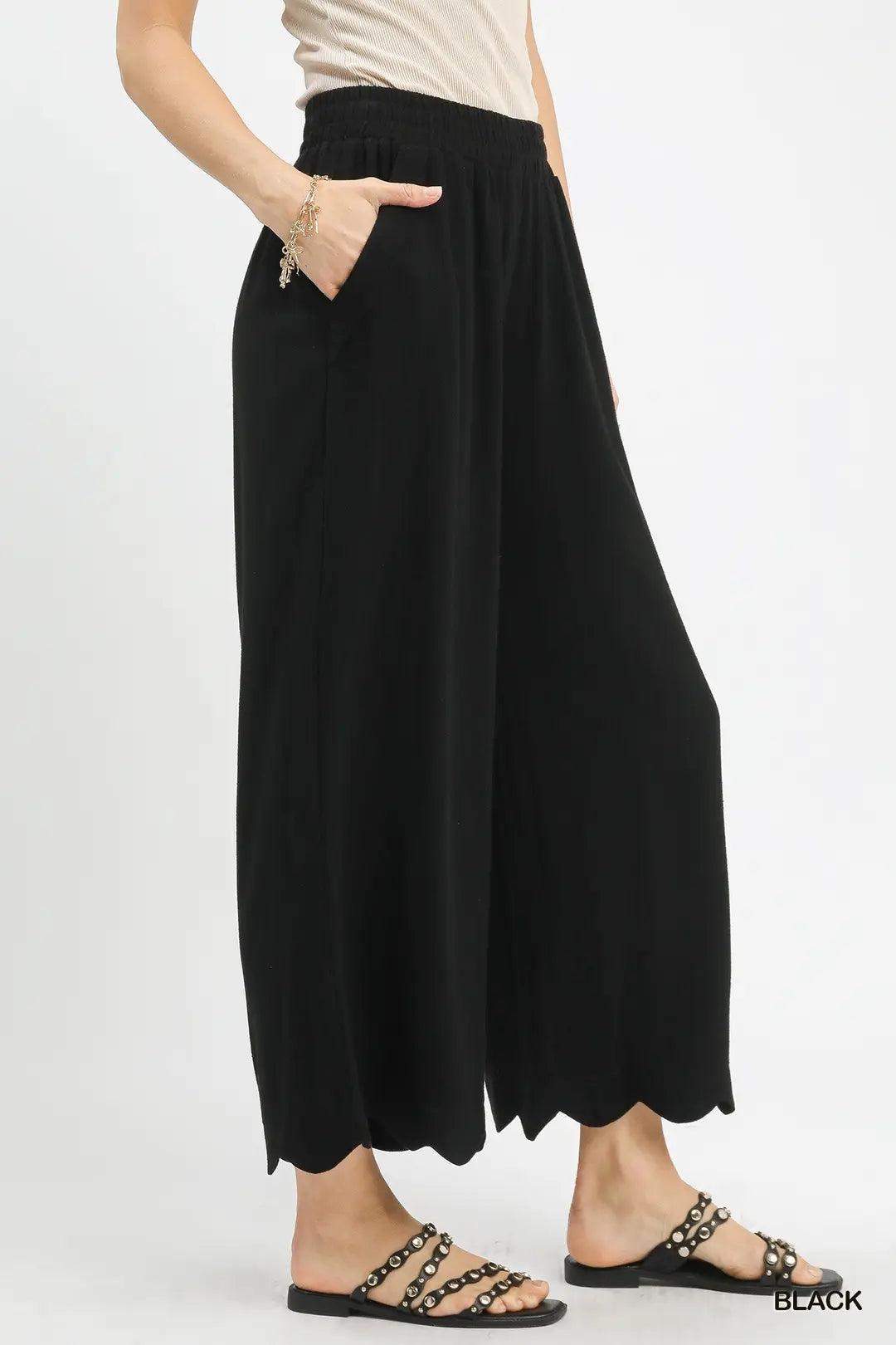 Patricia Linen Blend Scallop Hem Wide Leg Pants