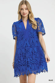 Blue Bayou Lace Overlay Mini Dress