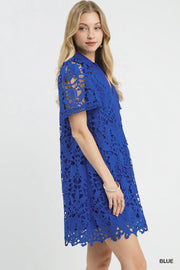 Blue Bayou Lace Overlay Mini Dress
