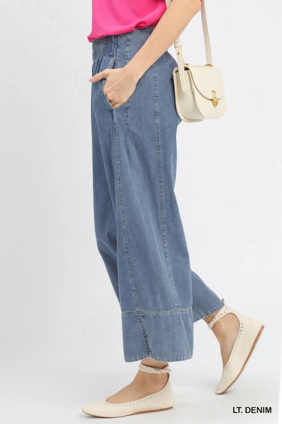 Julie Stone Wash Denim Wide Leg Pants
