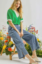 Julie Stone Wash Denim Wide Leg Pants