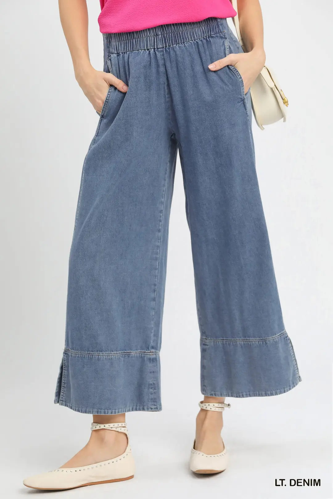Julie Stone Wash Denim Wide Leg Pants