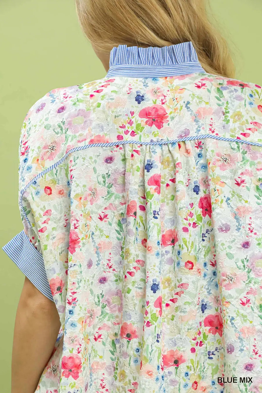 Flower Fields Floral Print Top with Stripe Accents