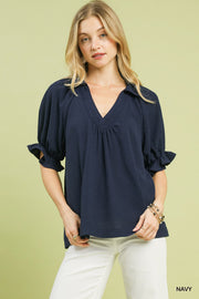 Valera Short Sleeve V-Neck Soft Collar Top
