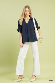 Valera Short Sleeve V-Neck Soft Collar Top