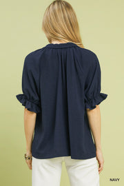 Valera Short Sleeve V-Neck Soft Collar Top