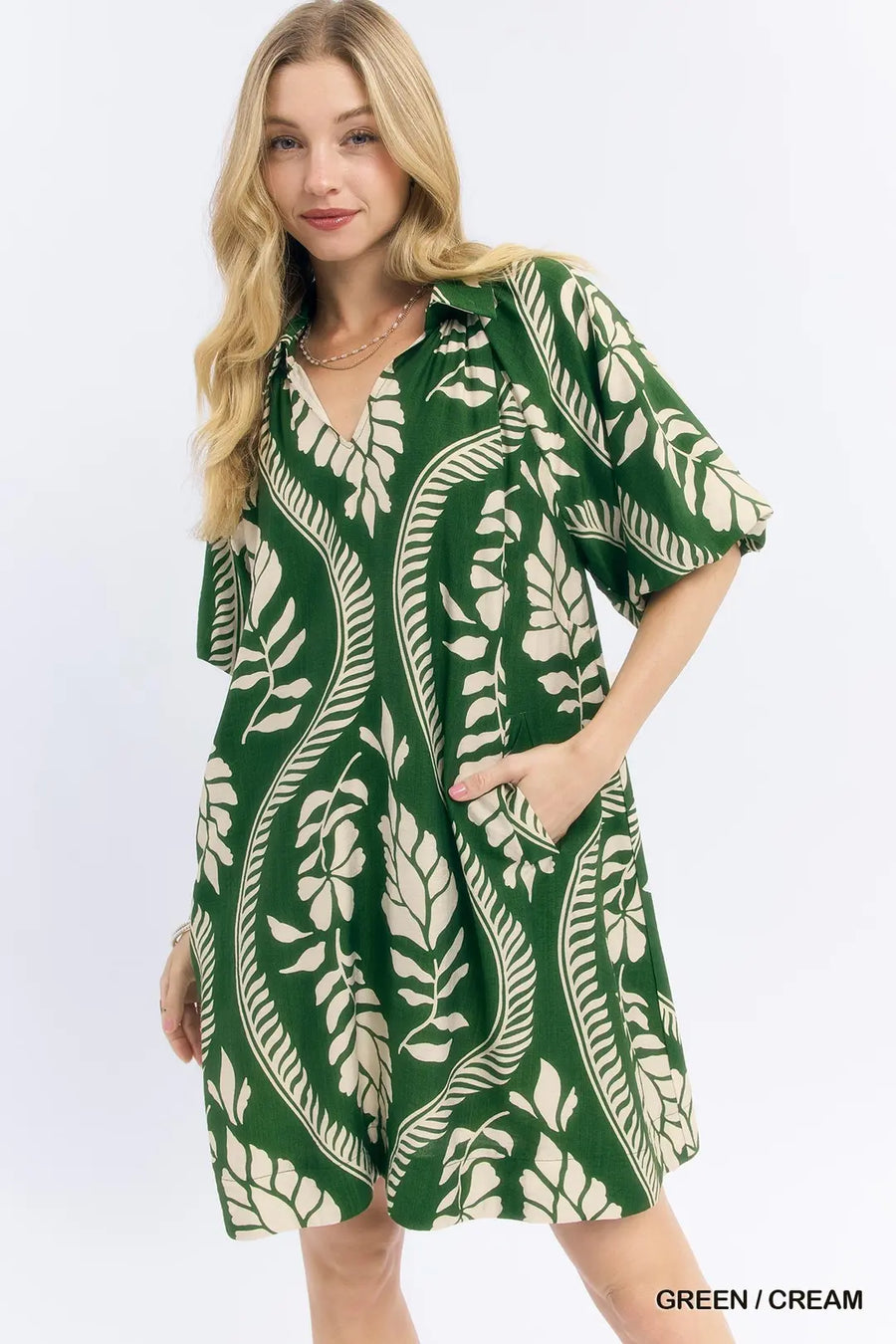 San Miguel Collared V-Neck Resort Tunic Mini Dress