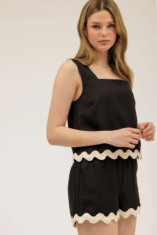 Elena Contrast Wavy Hem Sleeveless Top and Short Set