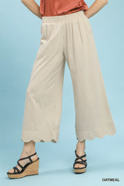 Captain Linen Blend Pinstripe Scallop Hem Crop Length Pants