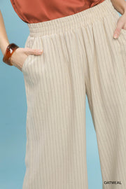 Captain Linen Blend Pinstripe Scallop Hem Crop Length Pants