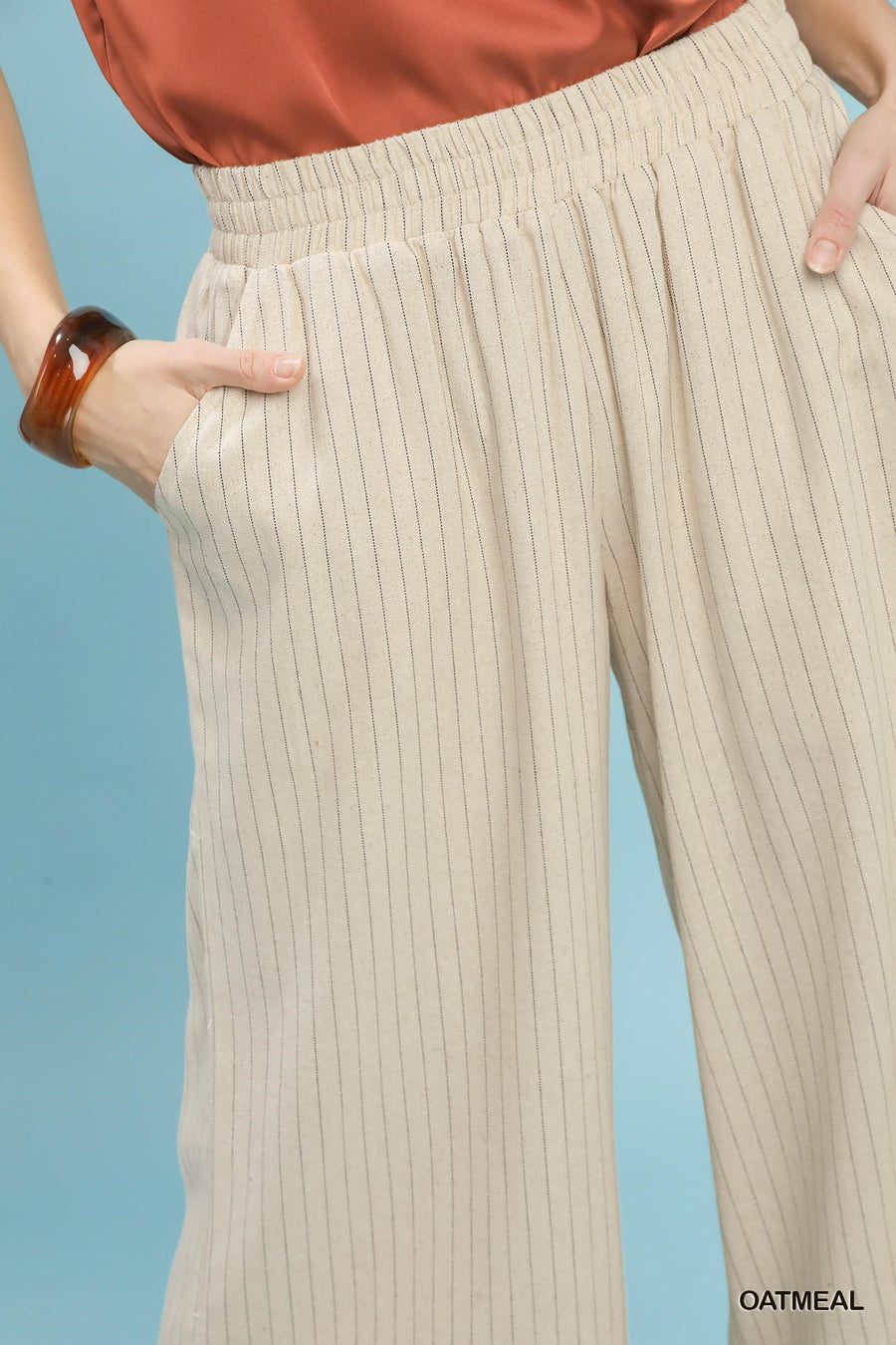 Captain Linen Blend Pinstripe Scallop Hem Crop Length Pants