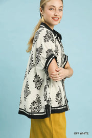 Rachelle Print Button Down Cuffed Half Sleeve Blouse Top