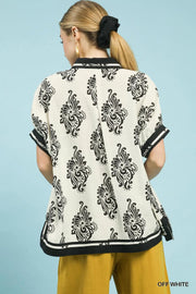 Rachelle Print Button Down Cuffed Half Sleeve Blouse Top