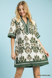Edelweiss Abstract Floral Print Mini Tunic Dress