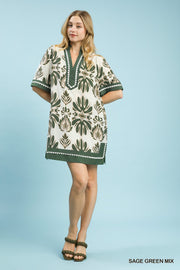 Edelweiss Abstract Floral Print Mini Tunic Dress