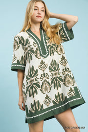 Edelweiss Abstract Floral Print Mini Tunic Dress