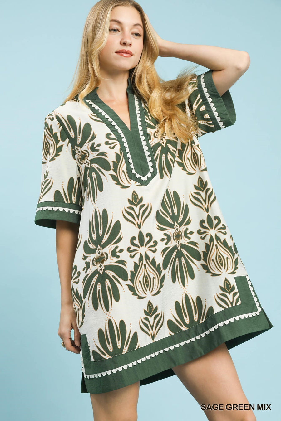Edelweiss Abstract Floral Print Mini Tunic Dress
