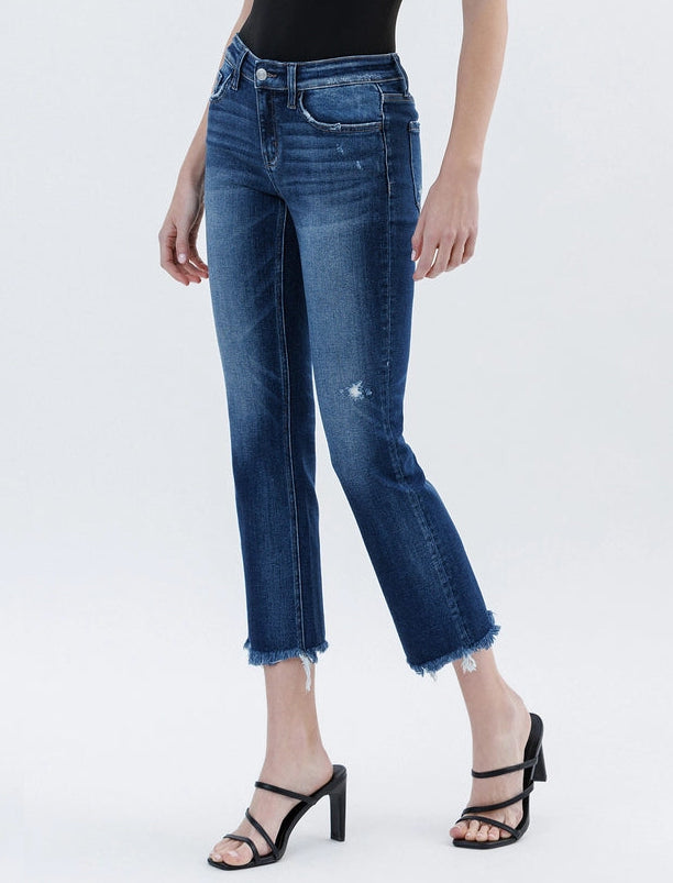 Low Rider Low-Rise Uneven Raw Hem Slim Straight Cropped Jeans