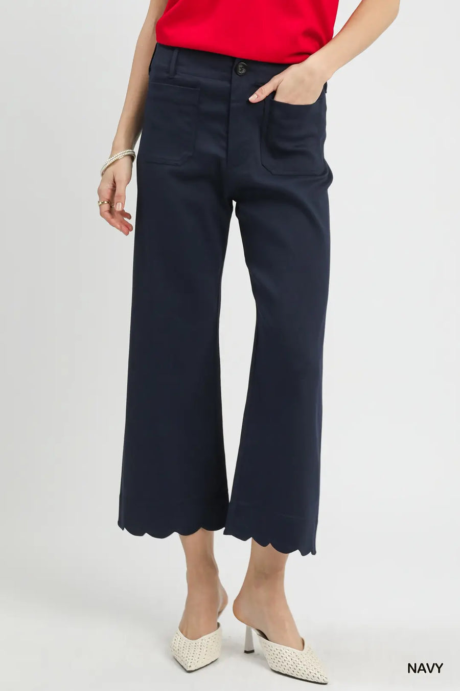 Tandy Stretch Wide Fit Scallop Hem Crop Pants