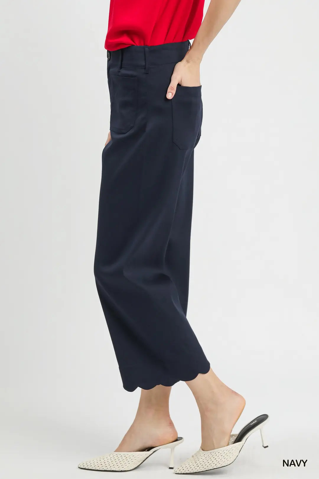 Tandy Stretch Wide Fit Scallop Hem Crop Pants