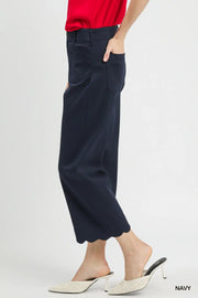 Tandy Stretch Wide Fit Scallop Hem Crop Pants