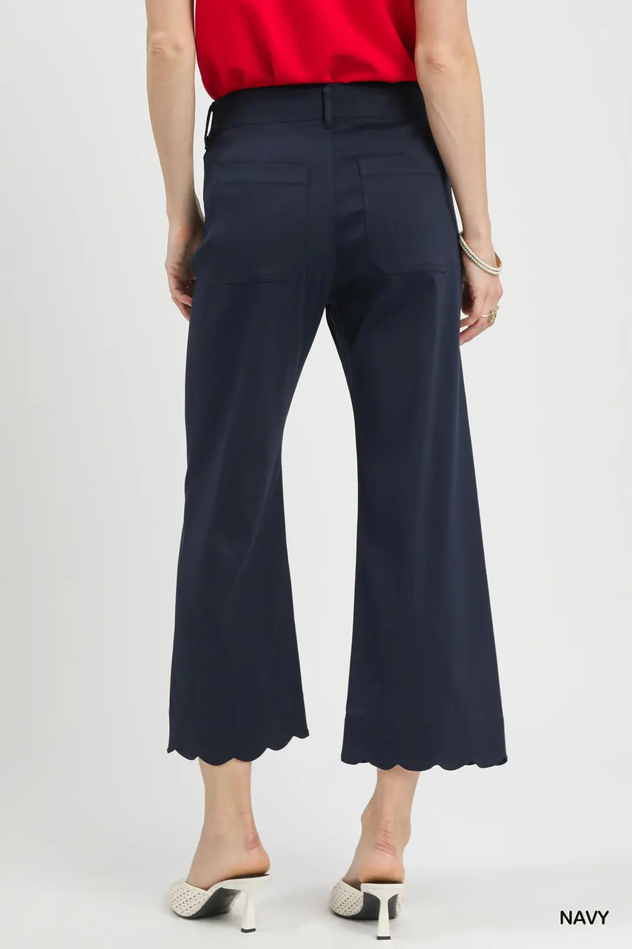 Tandy Stretch Wide Fit Scallop Hem Crop Pants