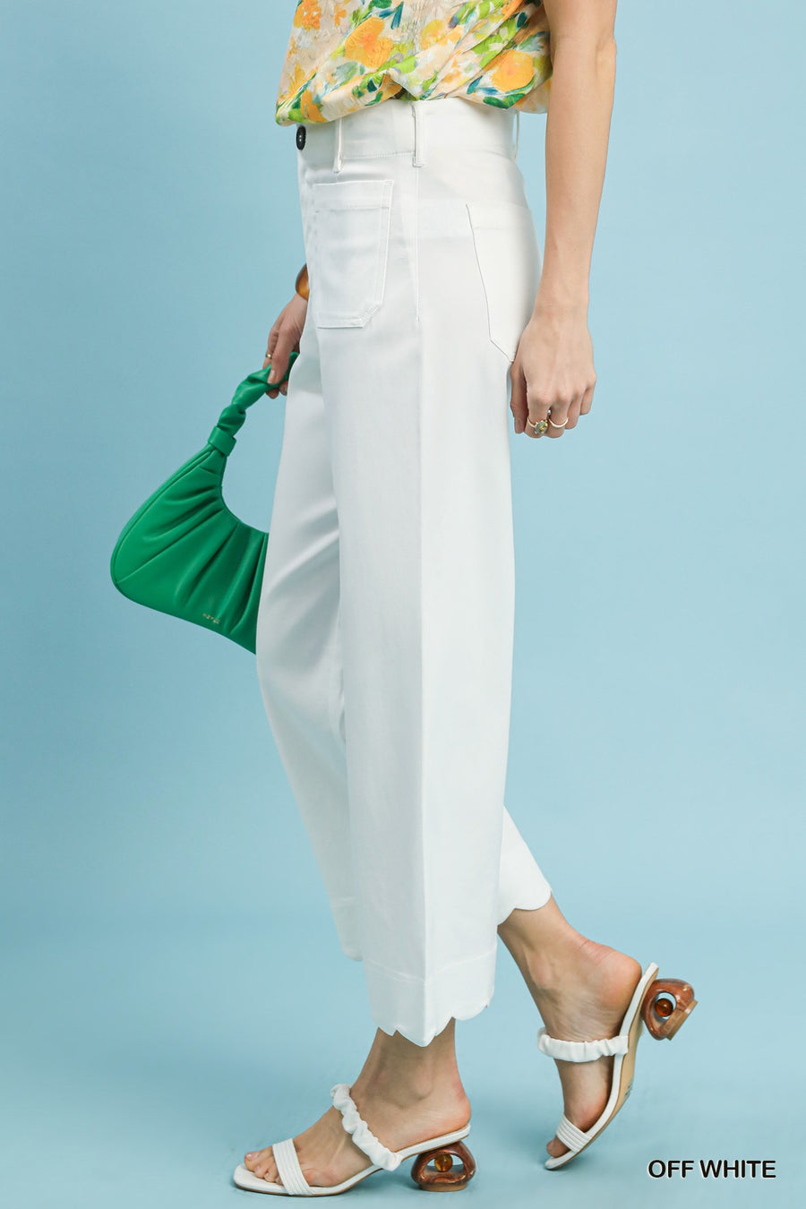 Tandy Stretch Wide Fit Scallop Hem Crop Pants