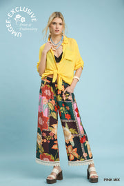 Patch Floral Print Lace Trimmed Pants
