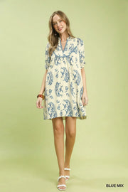 Romantic Paisley Scallop Trim Mini Dress