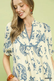 Romantic Paisley Scallop Trim Mini Dress