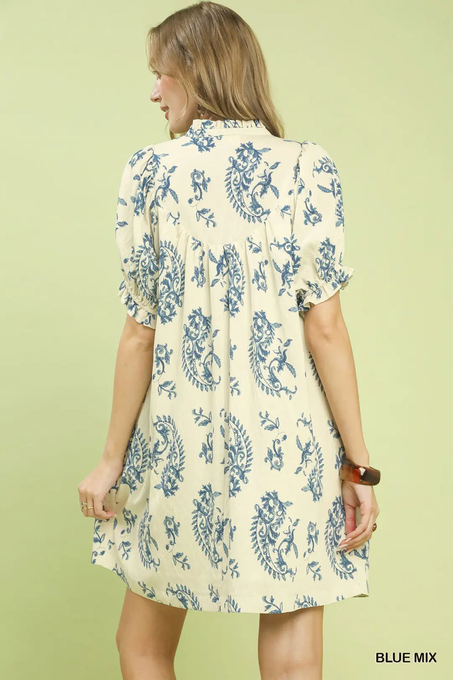 Romantic Paisley Scallop Trim Mini Dress