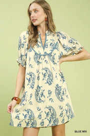 Romantic Paisley Scallop Trim Mini Dress