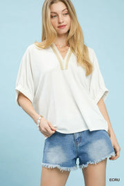 Angela V-Neck Dolman Sleeve Blouse Top