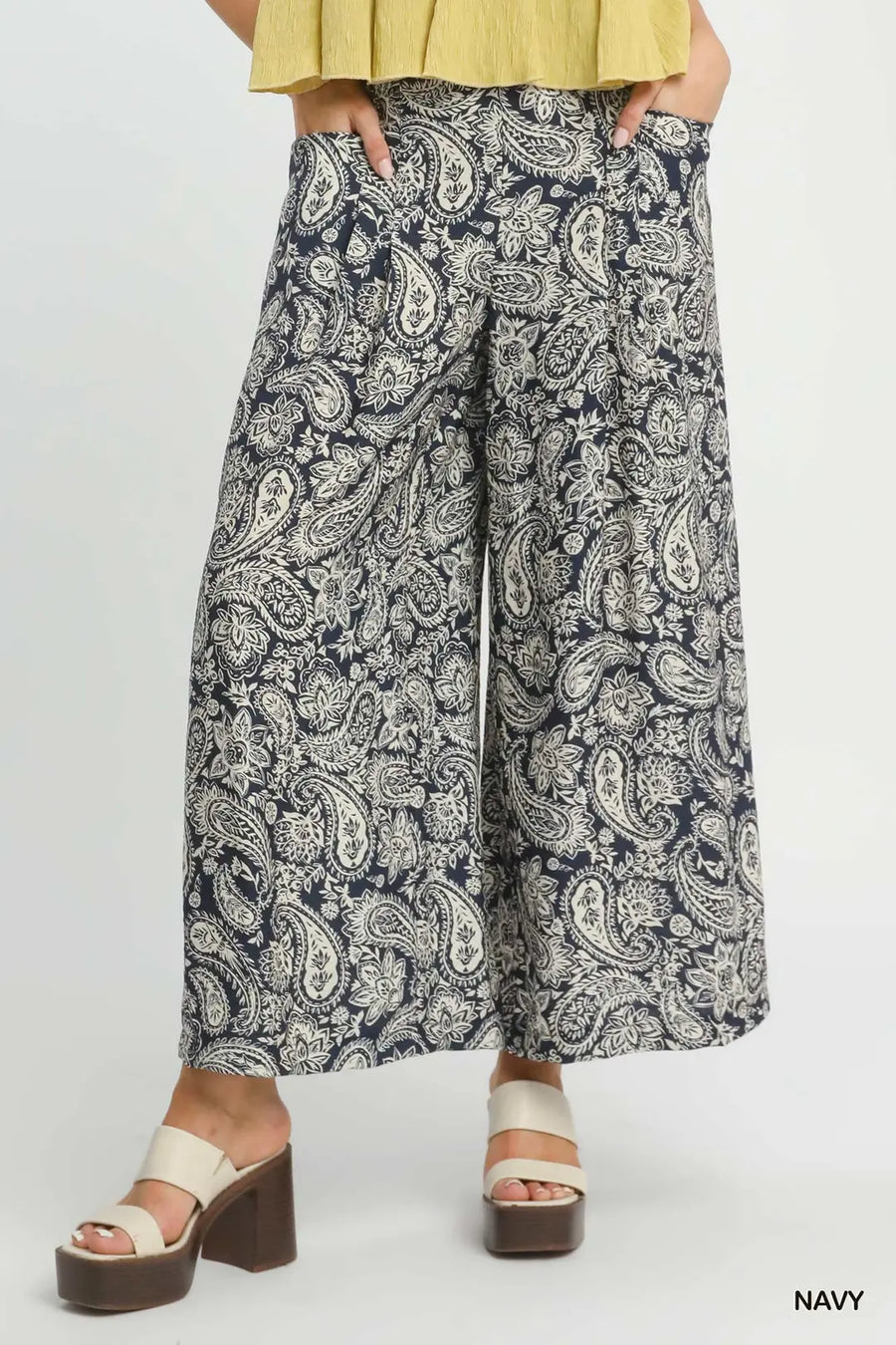 Bluebelle Paisley Print Cropped Wide Leg Pants