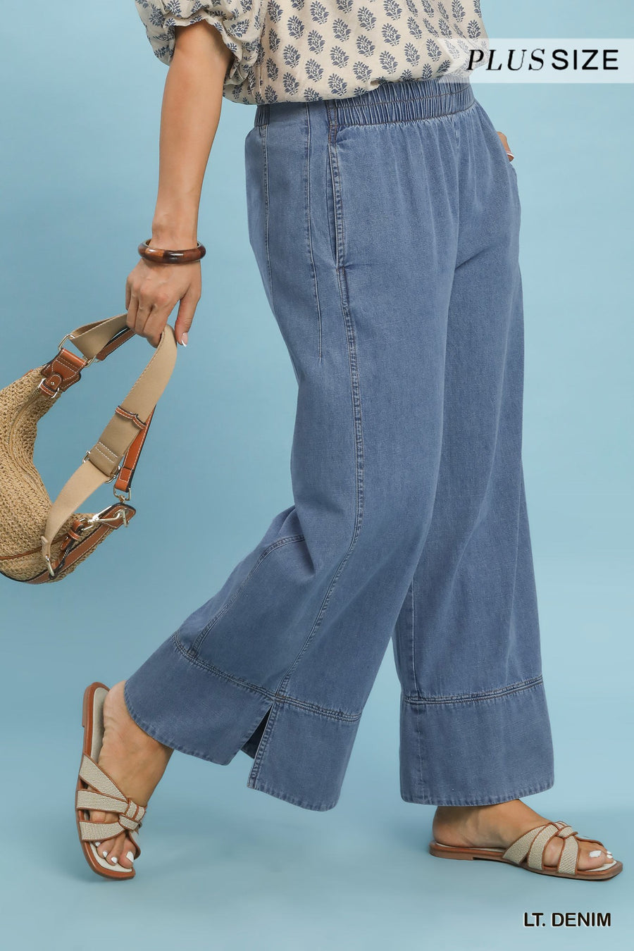 Julie Stone Wash Denim Wide Leg Pants