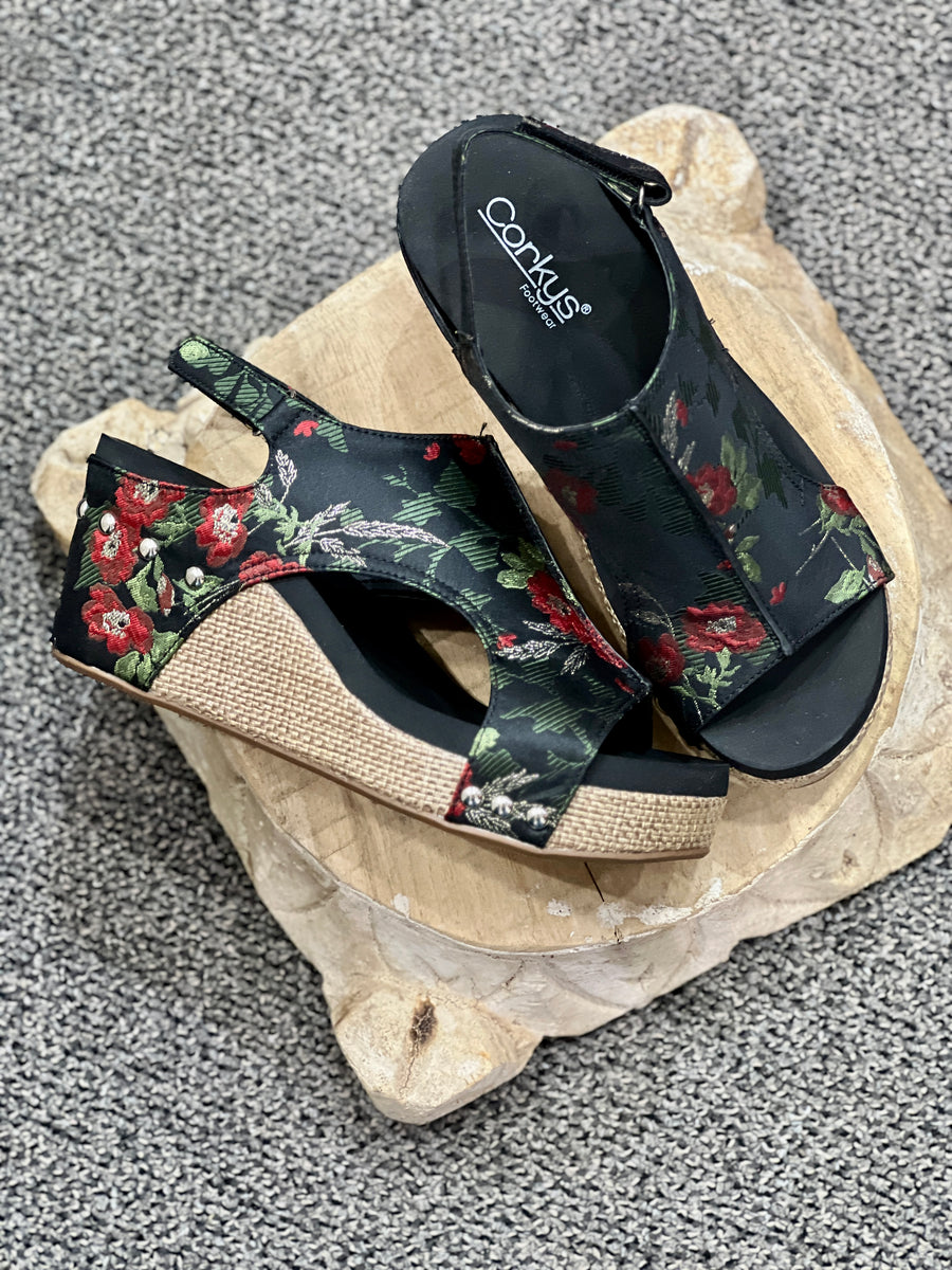 Corkys Carley Wedge Fabric Print Sandal