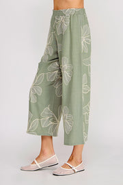Laurna Botanical Embroidered Linen Ankle Crop Pant