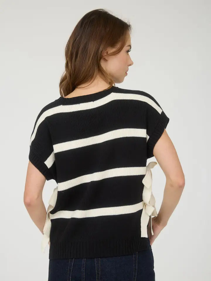 Camelot Side Tie Stripe Short Sleeve Sweater