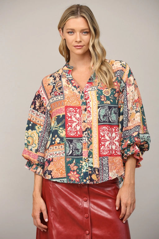 Aidyn Puff Sleeve Button Down Chiffon Blouse