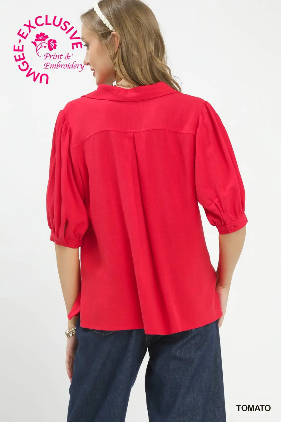 Madrid Linen Puff Sleeve Fiesta Folk Art Embroidered Blouse Top