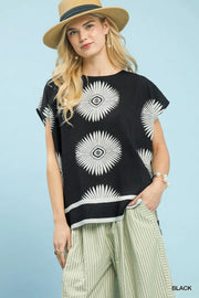 Del Sol Oversized Abstract Print Boxy Top