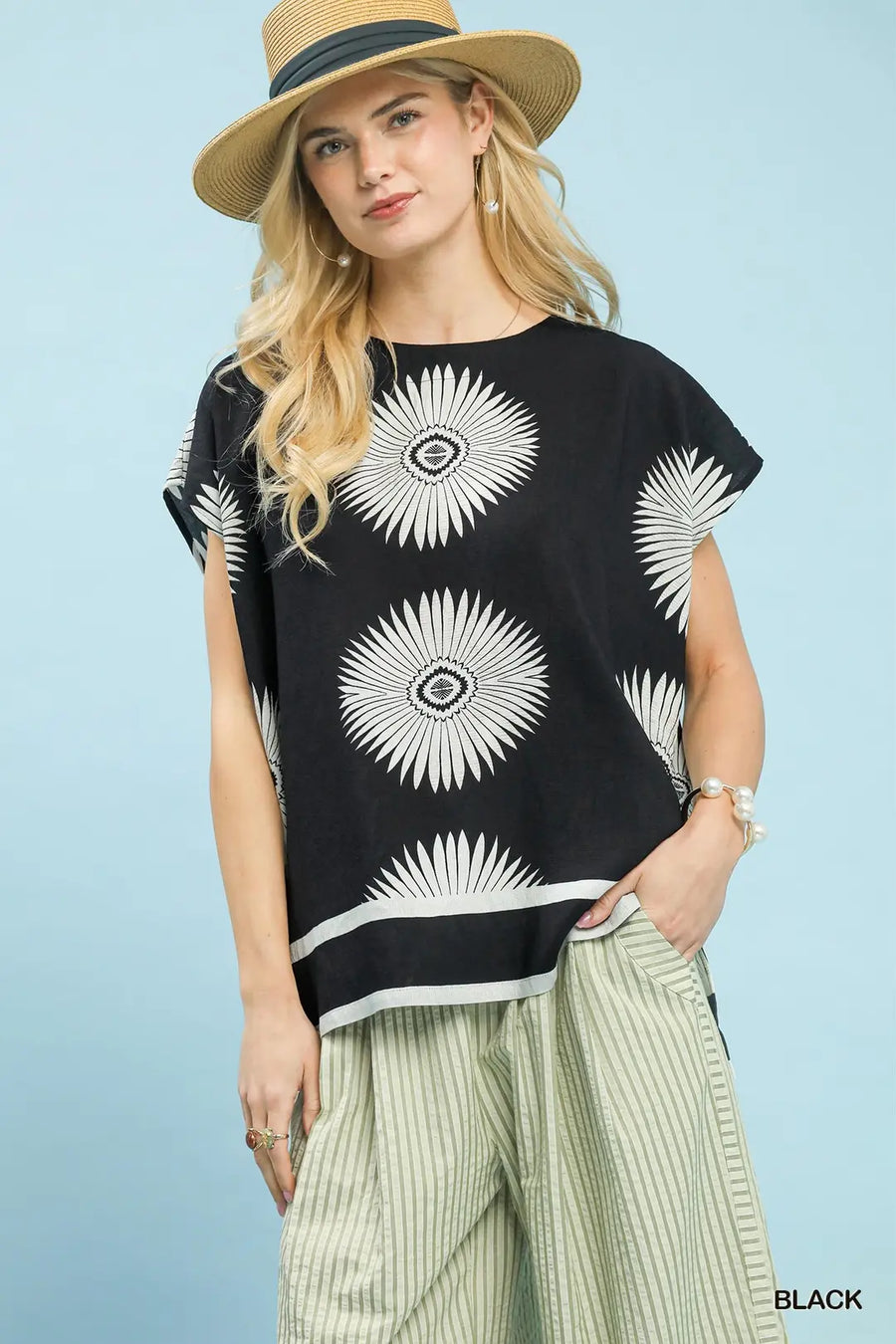 Del Sol Oversized Abstract Print Boxy Top