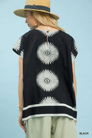 Del Sol Oversized Abstract Print Boxy Top