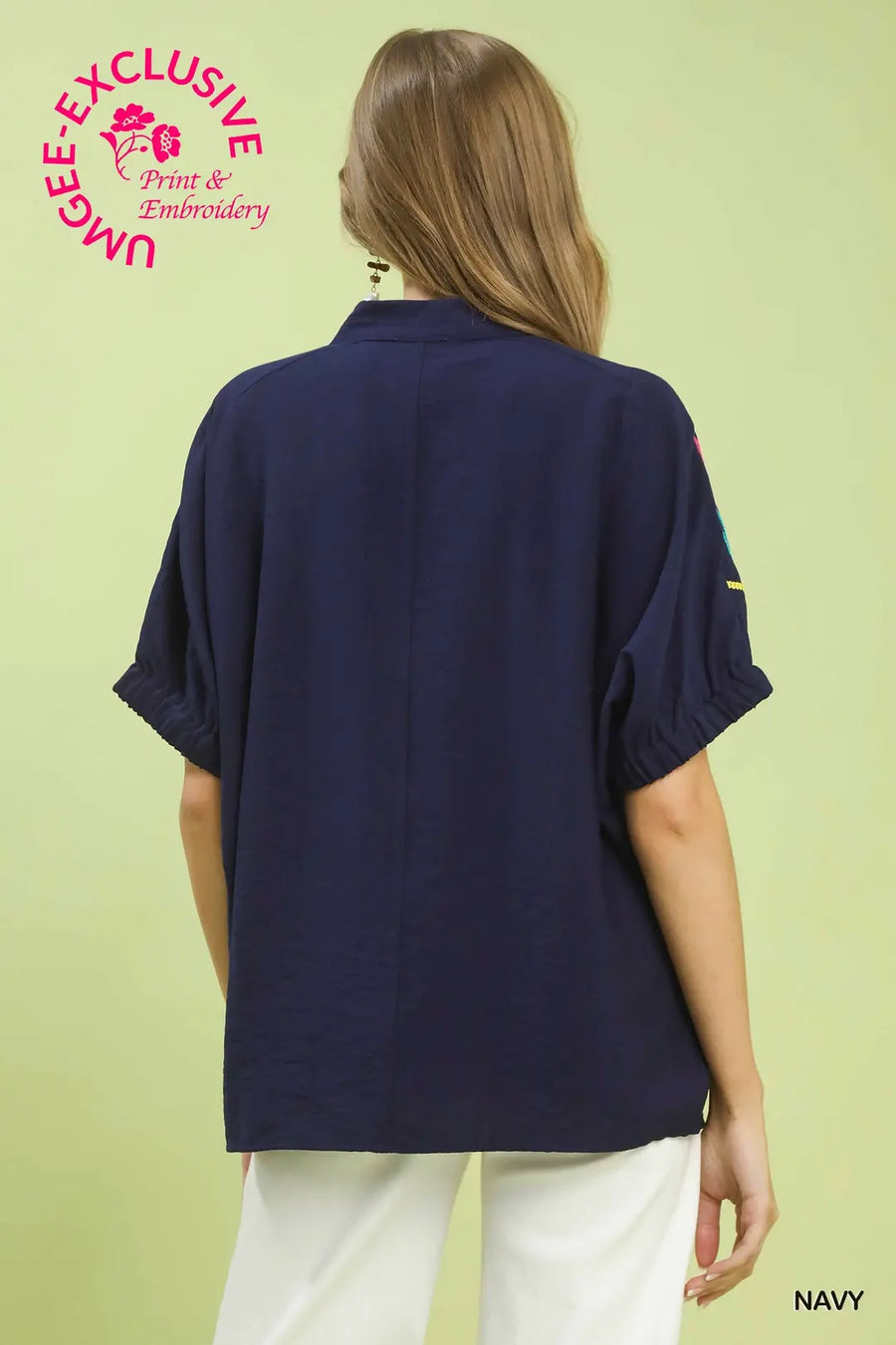 Veracruz Multicolor Fiesta Embroidered Split Neck Top
