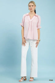 JaNae Pinstripe Ruffle Sleeve Blouse