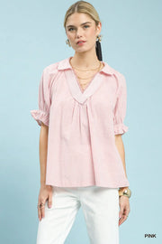 JaNae Pinstripe Ruffle Sleeve Blouse