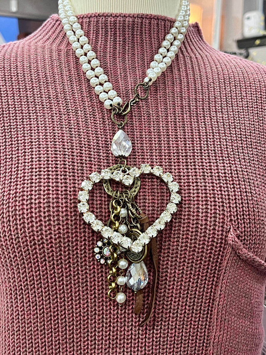 Romancing the Stones Bling Pearl Heart Necklace