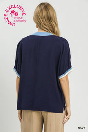 Arlowe Embroidered V-Neck Short Sleeve Tunic