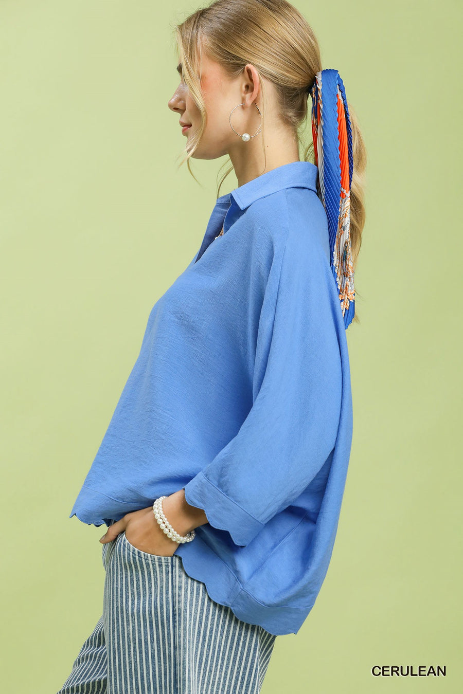 Sharla Scallop Hem Collared Top