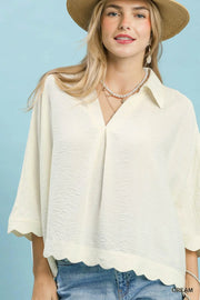 Sharla Scallop Hem Collared Top